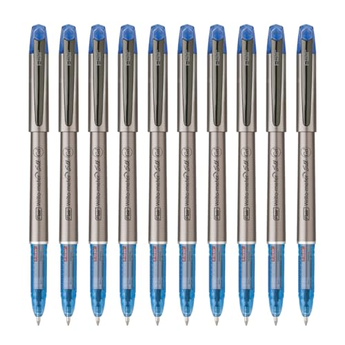 FLAIR Writometer Silk Gel Pen | Gunmetal Finish Clip & Stylish Matte Finish Body | Our Longest Writing Pens | Ensures Smoothness & Durability | Blue Ink, Pack of 10 - Image 1