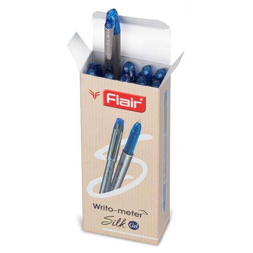 FLAIR Writometer Silk Gel Pen | Gunmetal Finish Clip & Stylish Matte Finish Body | Our Longest Writing Pens | Ensures Smoothness & Durability | Blue Ink, Pack of 10 - Image 5