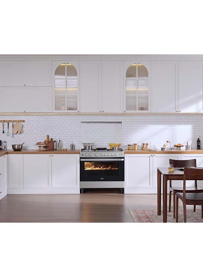 Midea 90x60cm Freestanding Cooker, Full Gas Cooking Range with 5 Burners, Automatic Ignition & Full Safety, Cast Iron Pan Support, Stainless Steel Finish, Separate Knob for Oven & Grill MFO-MG36LE-SS MFO-MG36LE-SS silver MFO-MG36LE-SS silver - Image 2