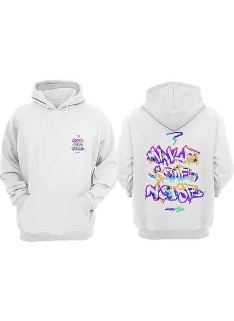 Unisex Make Some Nolse Design Front Back Printed Regular Fit White Sweatshirt