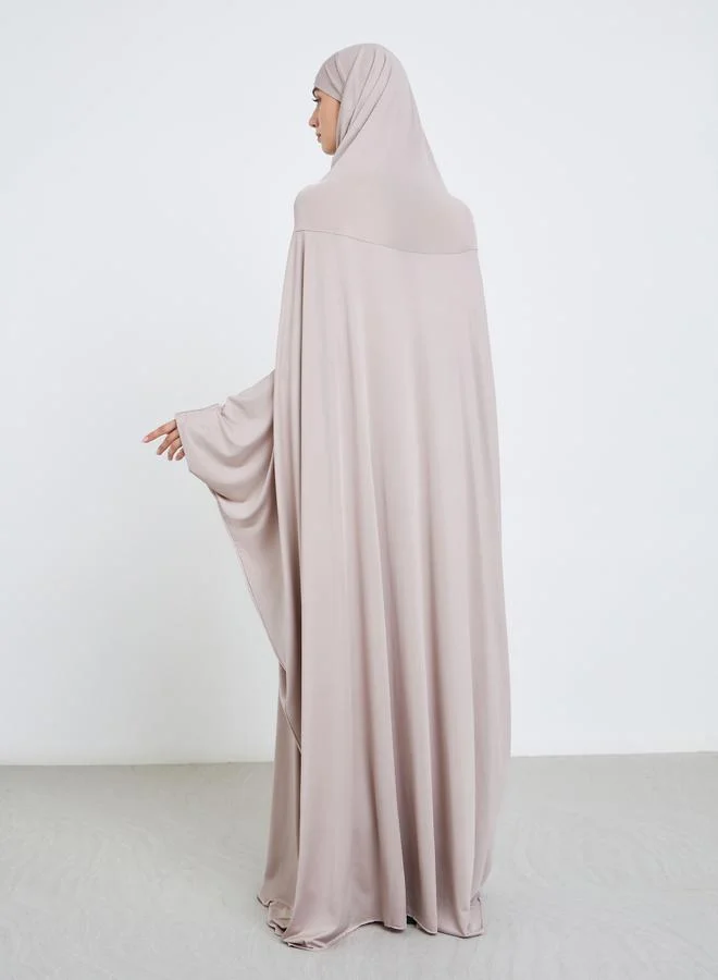 تايك تو Take Two Grey Batwing Sleeve Hooded Abaya