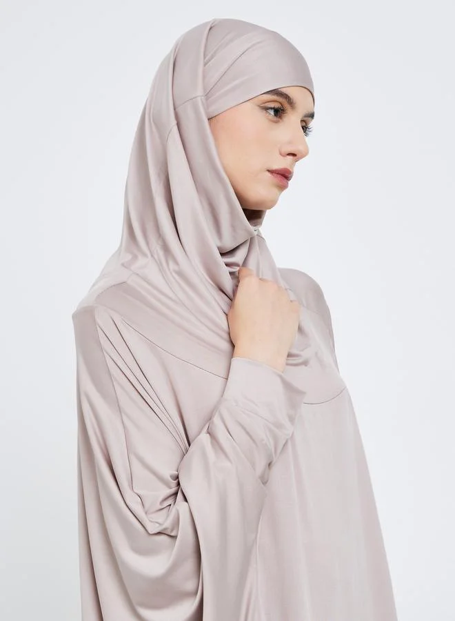 تايك تو Take Two Grey Batwing Sleeve Hooded Abaya
