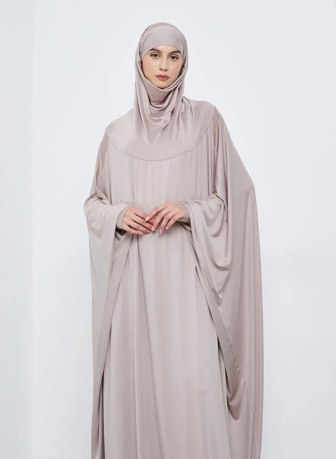 تايك تو Take Two Grey Batwing Sleeve Hooded Abaya