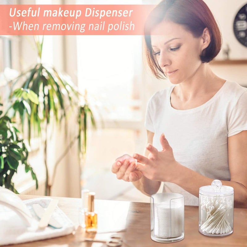 Starthi Cotton Buds Dispenser Makeup Organiser Bathroom Storage Cotton Swabs Holder Cotton Pad Container with Lid (2 Cylinder), transparent, Cotton Buds Dispenser Makeup Organiser Bathroom Storage - Image 3