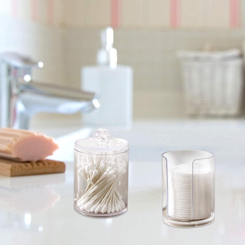 Starthi Cotton Buds Dispenser Makeup Organiser Bathroom Storage Cotton Swabs Holder Cotton Pad Container with Lid (2 Cylinder), transparent, Cotton Buds Dispenser Makeup Organiser Bathroom Storage - Image 5