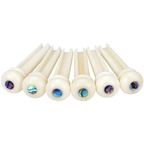 Blisstime 6pcs Guitar Bone Bridge Pins Replacement Parts with Abalone Dot - Image 1