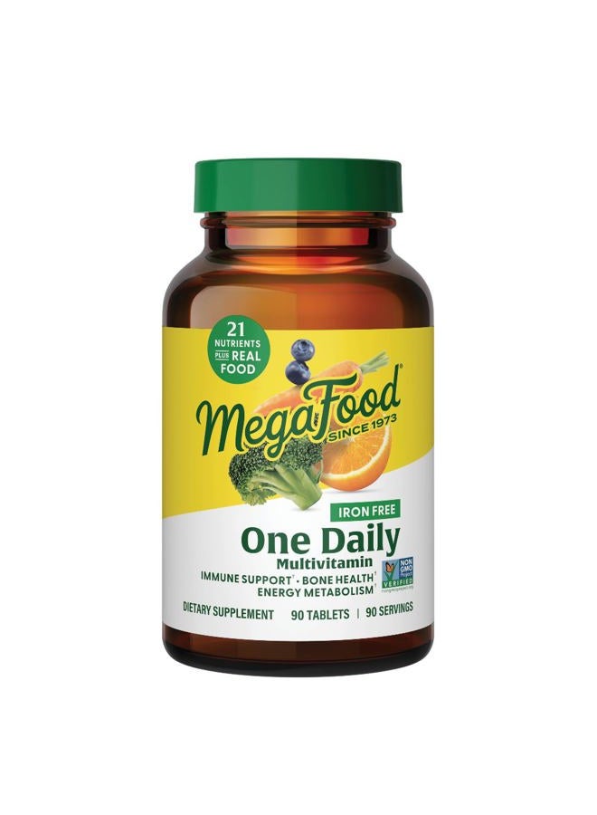 MegaFood One Daily Iron Free Multivitamin - Adult Multivitamin for Men & Women - with Real Food - Immune Support - Bone Health - Energy Metabolism - Vegetarian; Non-GMO; No Iron - 90 Tablets - Image 1