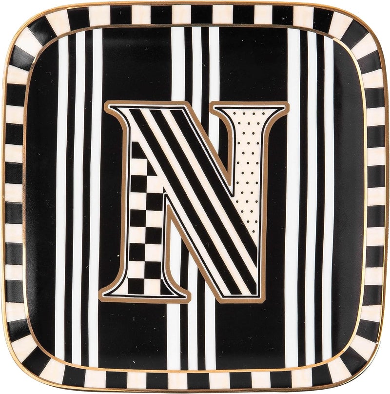 mackenzie childs MACKENZIECHILDS Monogram Dish Decorative Ceramic Letter Plate 5 34 Square N - Image 1
