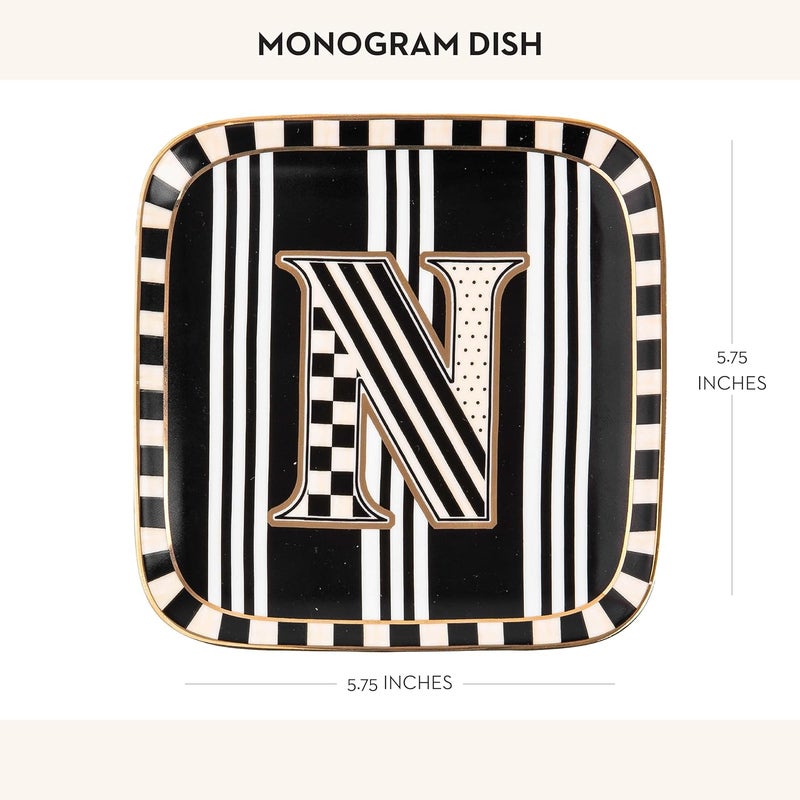 mackenzie childs MACKENZIECHILDS Monogram Dish Decorative Ceramic Letter Plate 5 34 Square N - Image 4