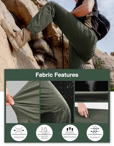 PULI Hiking Pants for Men Cargo Slim Fit Stretch Joggers Workout Waterproof Outdoor Trousers with Pockets Army Green 32 - Image 4