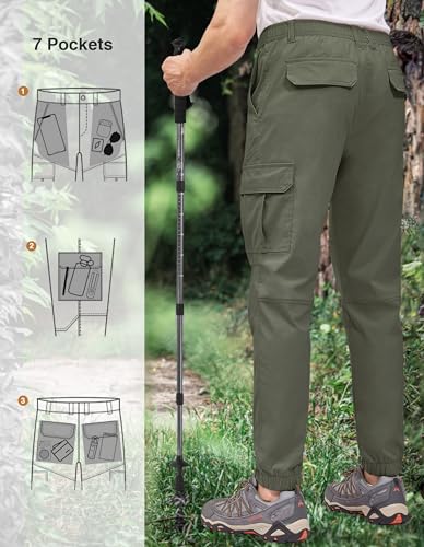 PULI Hiking Pants for Men Cargo Slim Fit Stretch Joggers Workout Waterproof Outdoor Trousers with Pockets Army Green 32 - Image 2