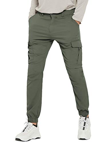 PULI Hiking Pants for Men Cargo Slim Fit Stretch Joggers Workout Waterproof Outdoor Trousers with Pockets Army Green 32 - Image 1