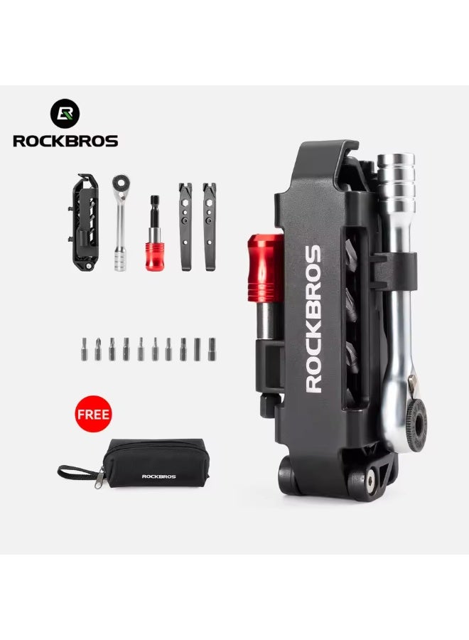 ROCKBROS Bike Repair Tools Multifunctional Ratchet Wrench Set Compact Folding Combination Aluminum Bicycle Ratchet Tool Set - Image 1