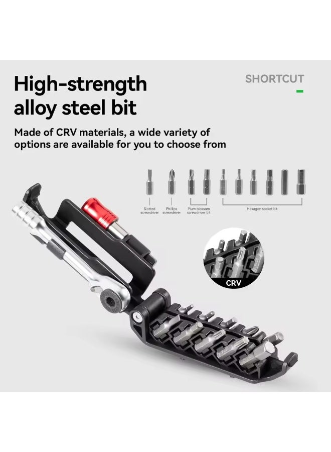 ROCKBROS Bike Repair Tools Multifunctional Ratchet Wrench Set Compact Folding Combination Aluminum Bicycle Ratchet Tool Set - Image 4