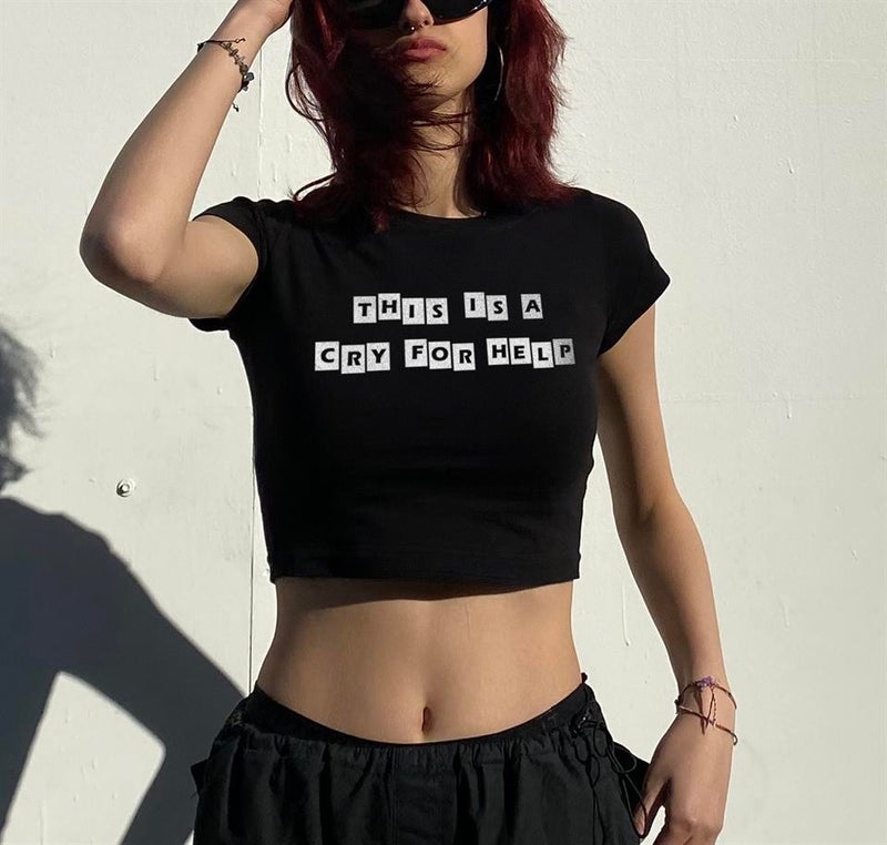 TouzModa This Is A Cry For Help Printed Black Crop - Image 1