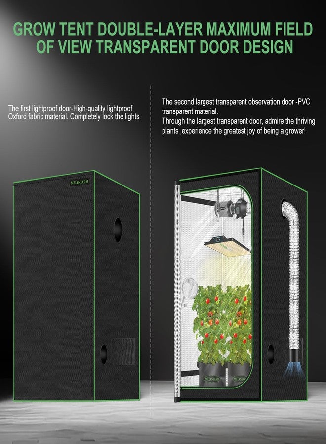 MELONFARM 2x2 Grow Tent, 24"x24"x32" Double Transparent Viewing Door Indoor Grow Tent, Growing Tent with High Reflective Mylar & Floor Tray, Plant Tent for Indoor Hydroponics Growing - Image 2