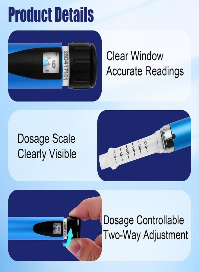 VILKTDD Personal Reusable Pen Injector - 60 Unit Metal Pen, Metal Case and 2Pcs 3ml Cartridges (Blue) - Image 3