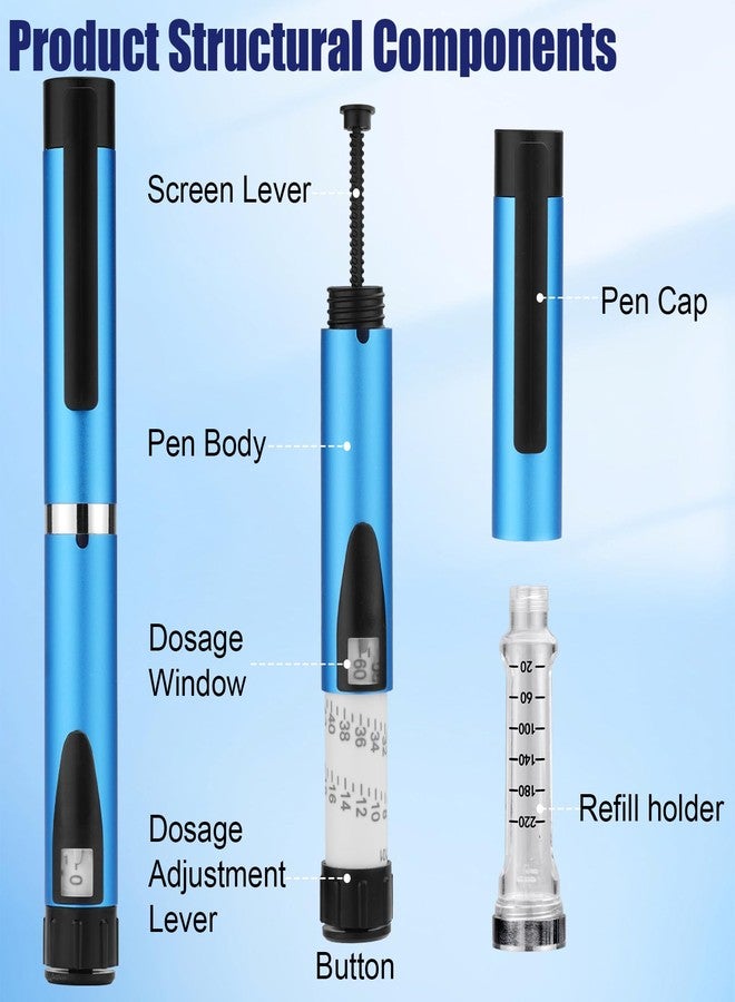 VILKTDD Personal Reusable Pen Injector - 60 Unit Metal Pen, Metal Case and 2Pcs 3ml Cartridges (Blue) - Image 2