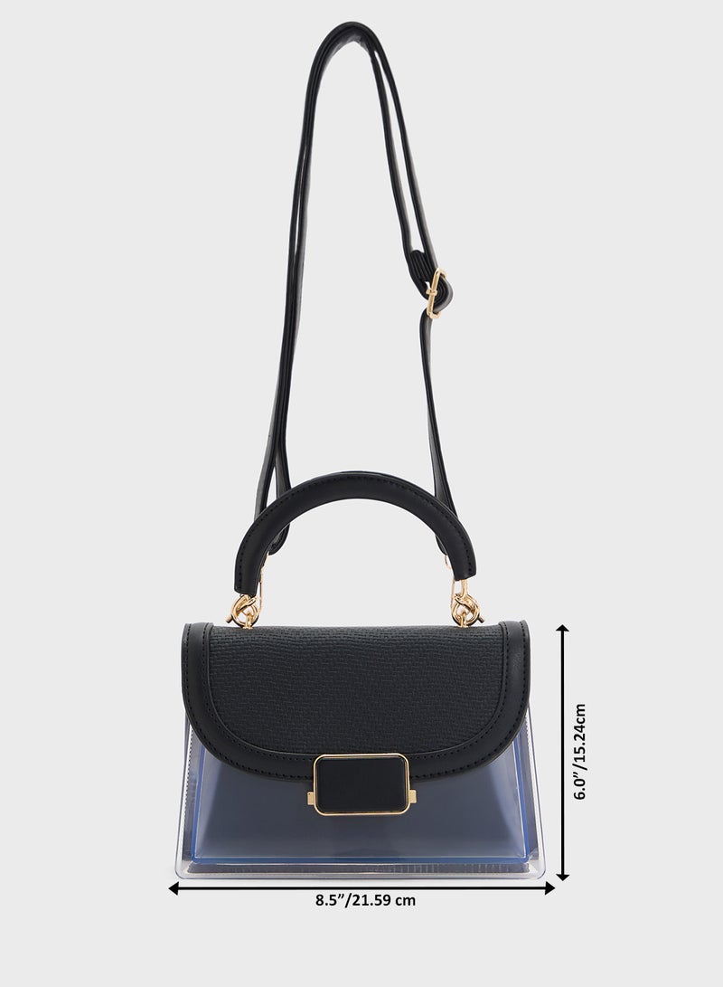 Clear Satchel With Tweed Flap