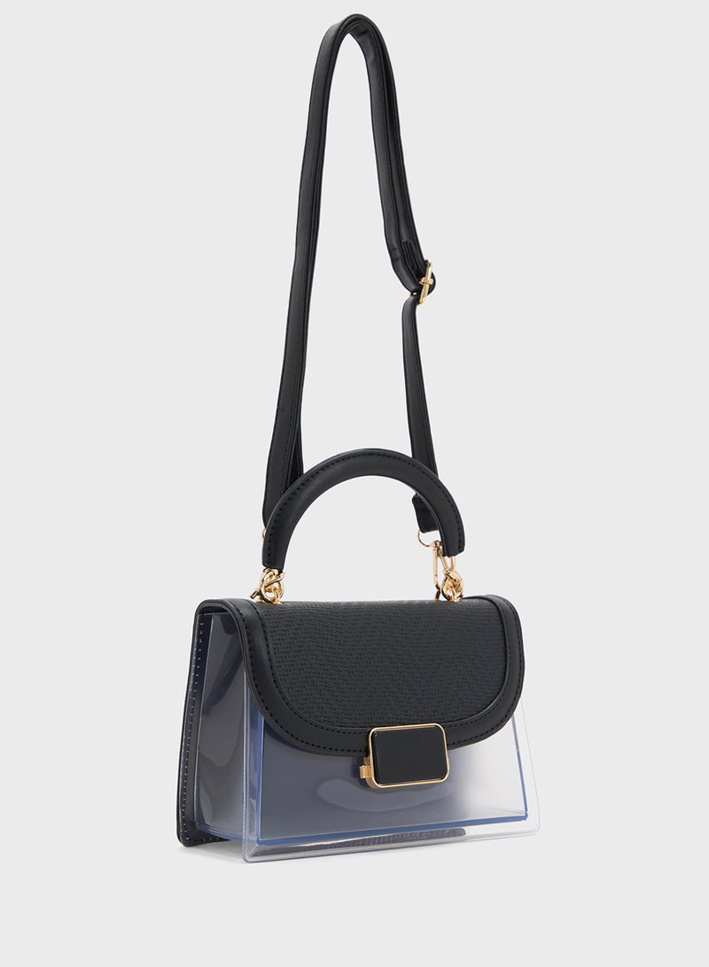 ELLA Clear Satchel With Tweed Flap  - Image 3