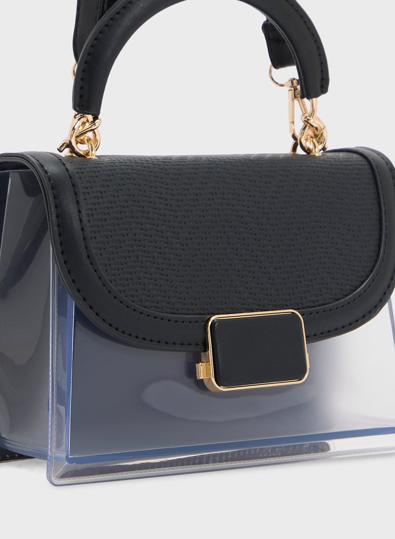 ELLA Clear Satchel With Tweed Flap  - Image 4