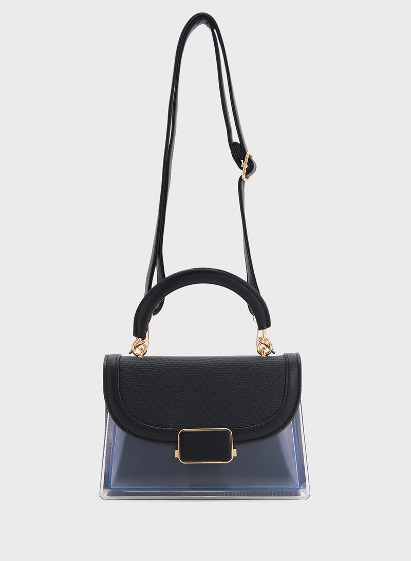ELLA Clear Satchel With Tweed Flap  - Image 1
