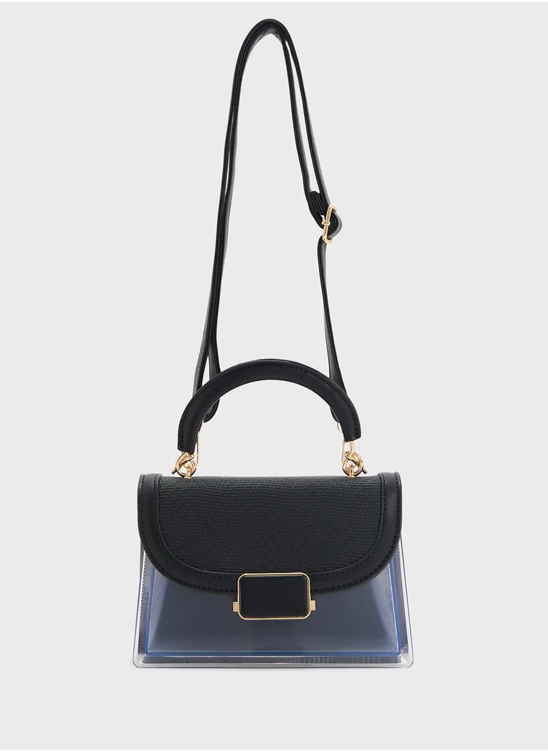 ELLA Clear Satchel With Tweed Flap