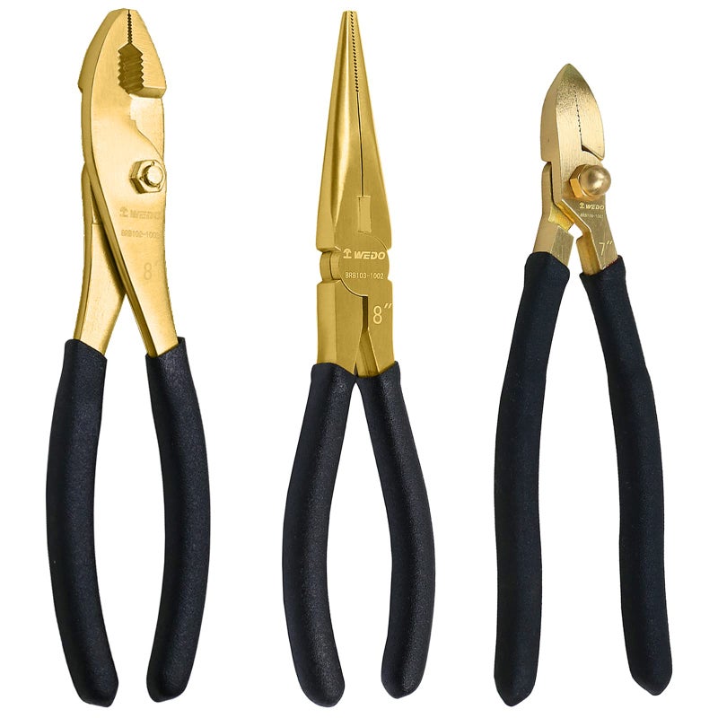 WEDO 3Piece Brass Pliers Set NonSlip Handle 8 Snipe Nose 8 Slip Joint 7 Diagonal Cutting - Image 2