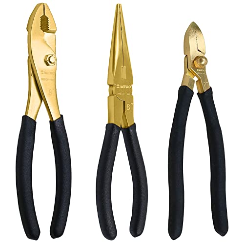 WEDO 3Piece Brass Pliers Set NonSlip Handle 8 Snipe Nose 8 Slip Joint 7 Diagonal Cutting - Image 1