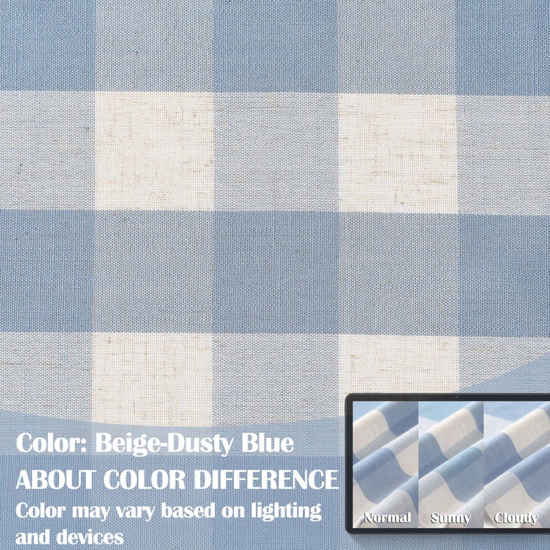 Bapawfish Short Beige-Dusty Blue Buffalo Plaid Curtains 54 Inches Long,Semi Sheer Buffalo Check Farmhouse Drapes,Gingham Checkered Rod Pocket Window Treatment for Bedroom Living Room,40" Wx54 Lx2 - Image 5