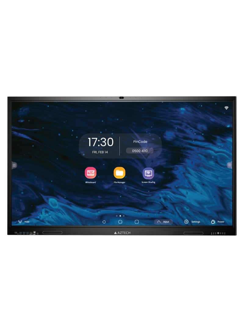 Aztech 86 Inch 4K UHD Interactive Smart Board Display | Android 13 Touch Screen Panel | Octa Core Processor A76 2.4GHz + A55 2.0GHz | 16GB RAM 512GB Storage | 50 Point Multi Touch Digital Whiteboard | 48MP AI Camera | Wi-Fi 6 Wireless Screen Share | Google Play Store | BYOM Conference Display | Built-in Speakers 20W x2 + 20W Subwoofer | Smart Classroom Interactive Flat Panel for School, Office Meeting Room, Training Center, Business Collaboration Display Monitor AZ2586-U01 - Image 1