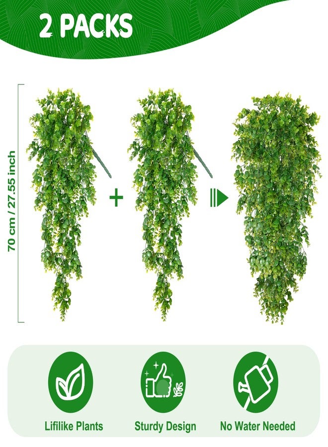 Hrobek Fake Hanging Plants, 2pcs Lifelike Artificial Eucalyptus Greenery for Spring Summer Decoration, Faux Vine Plant for Wall Shelf Home Office Patio Indoor Outdoor Decor - Image 3