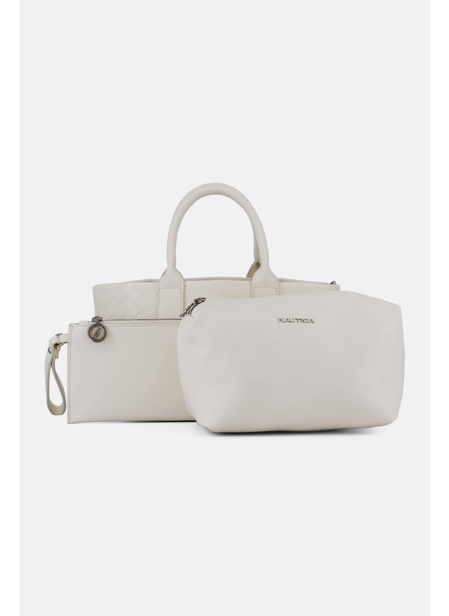 NAUTICA Women 3 In 1 Textured Handbag, White  - Image 1