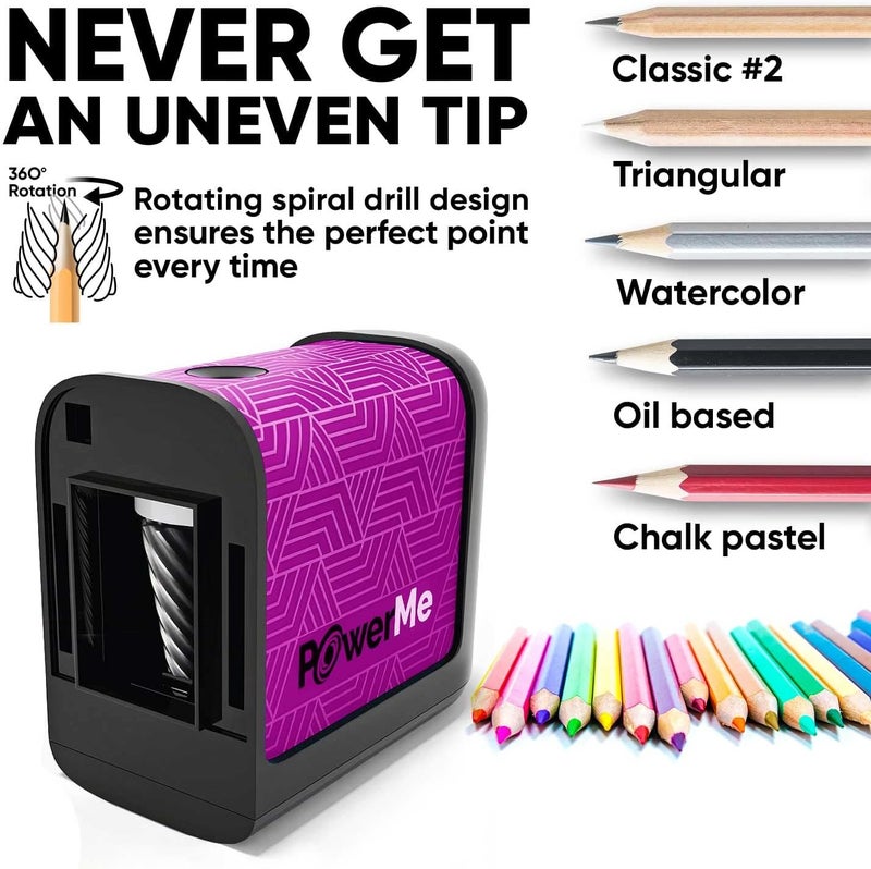 PowerMe Battery-Operated Electric Pencil Sharpener for Kids, School, Home, Office - for No. 2 Pencils and Colored Pencils - Image 3
