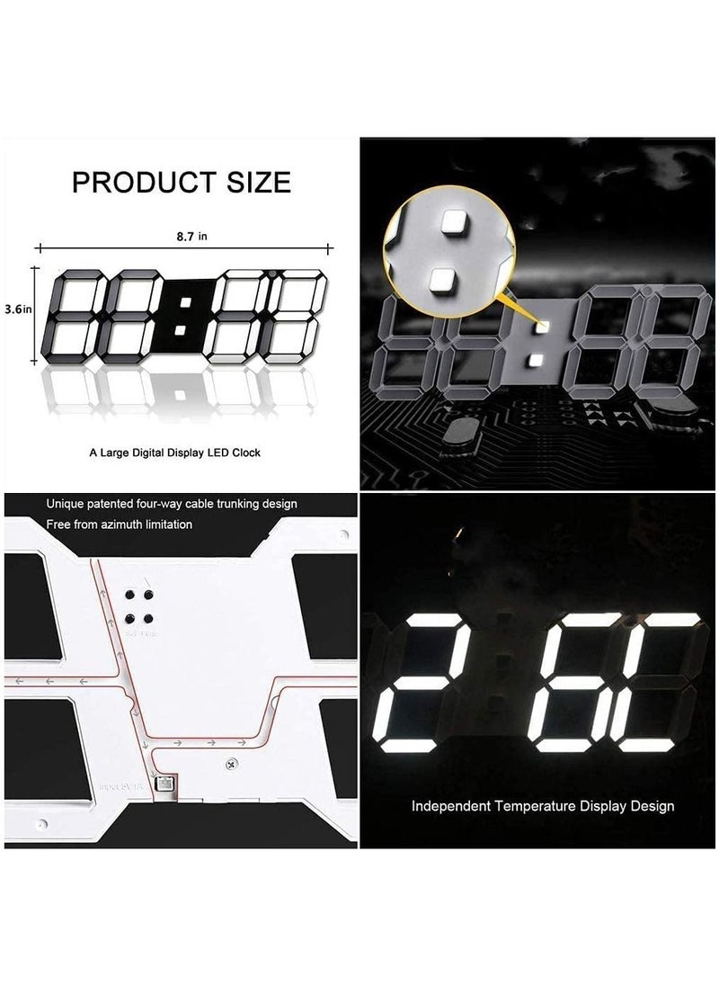 LED Digital Alarm Clock for Desk Shelf Tabletop Modern Home Decoration 3D Wall Clock Easy to Read at Night Loud Alarm and Snooze Big Digit Display Black/White