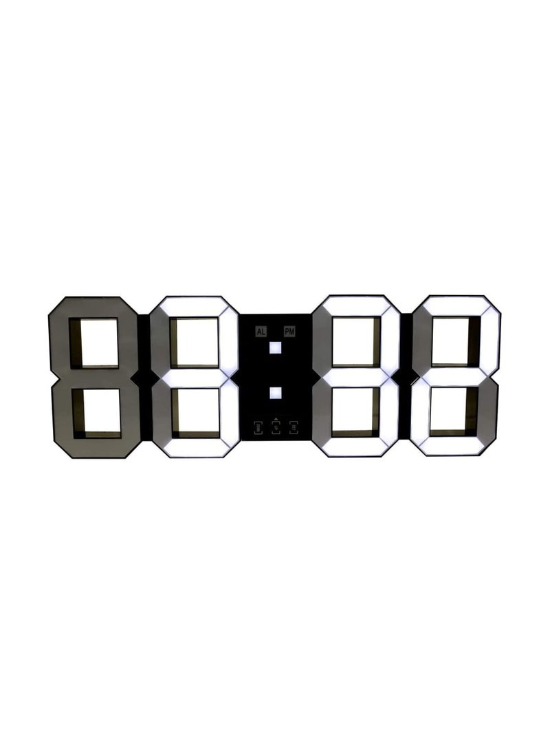 LED Digital Alarm Clock for Desk Shelf Tabletop Modern Home Decoration 3D Wall Clock Easy to Read at Night Loud Alarm and Snooze Big Digit Display Black/White