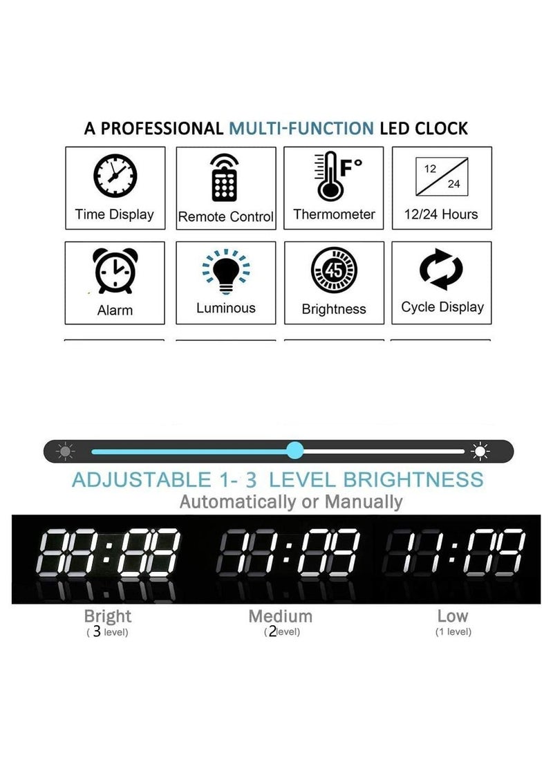 LED Digital Alarm Clock for Desk Shelf Tabletop Modern Home Decoration 3D Wall Clock Easy to Read at Night Loud Alarm and Snooze Big Digit Display Black/White
