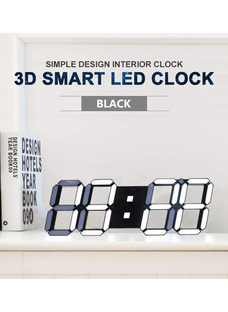 LED Digital Alarm Clock for Desk Shelf Tabletop Modern Home Decoration 3D Wall Clock Easy to Read at Night Loud Alarm and Snooze Big Digit Display Black/White