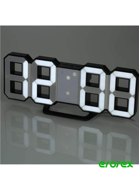 LED Digital Alarm Clock for Desk Shelf Tabletop Modern Home Decoration 3D Wall Clock Easy to Read at Night Loud Alarm and Snooze Big Digit Display Black/White