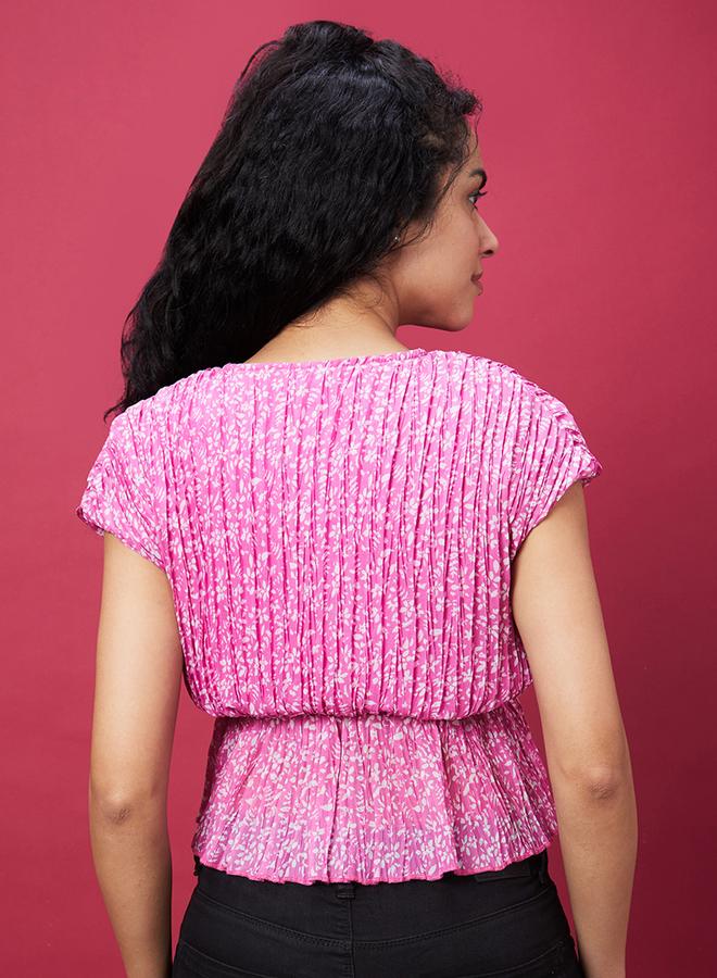 Globus Floral Printed Extended Sleeves Crop Top - Image 3