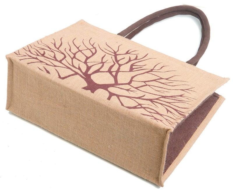 H & B H&B Jute Bag - Reusable Tote Bag - Beige - H: 12” x L: 17" x W: 6” - Image 2