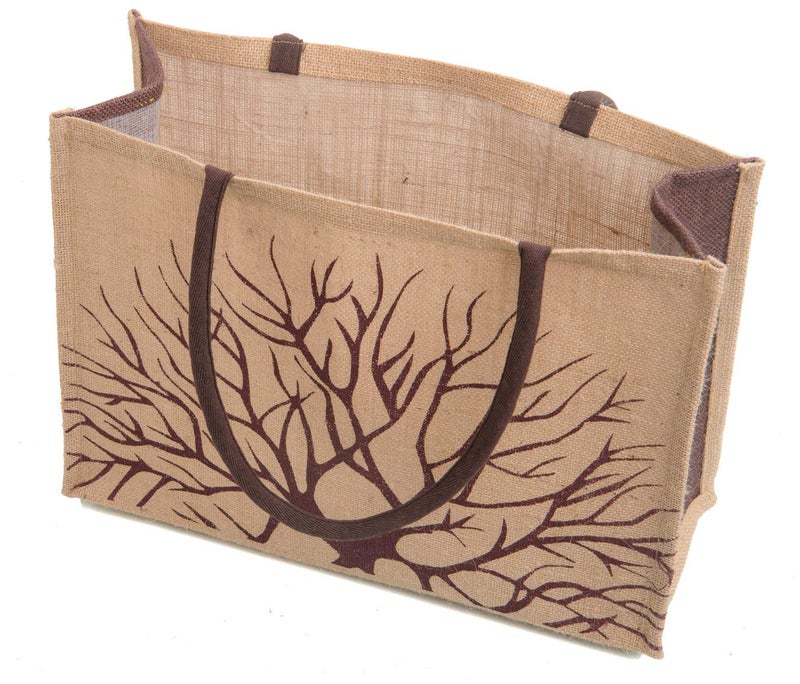 H & B H&B Jute Bag - Reusable Tote Bag - Beige - H: 12” x L: 17" x W: 6” - Image 3