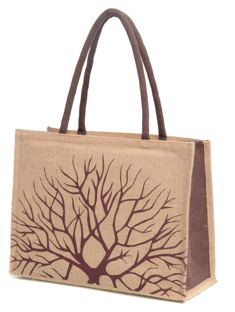 H & B H&B Jute Bag - Reusable Tote Bag - Beige - H: 12” x L: 17" x W: 6” - Image 1
