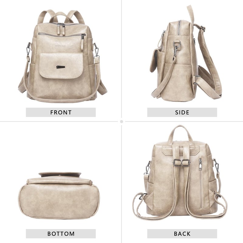 WYFJNX PU Leather Backpack Purse for Women Fashion Multipurpose Design Handbag Ladies Shoulder Bags Travel Backpack Beige - Image 3