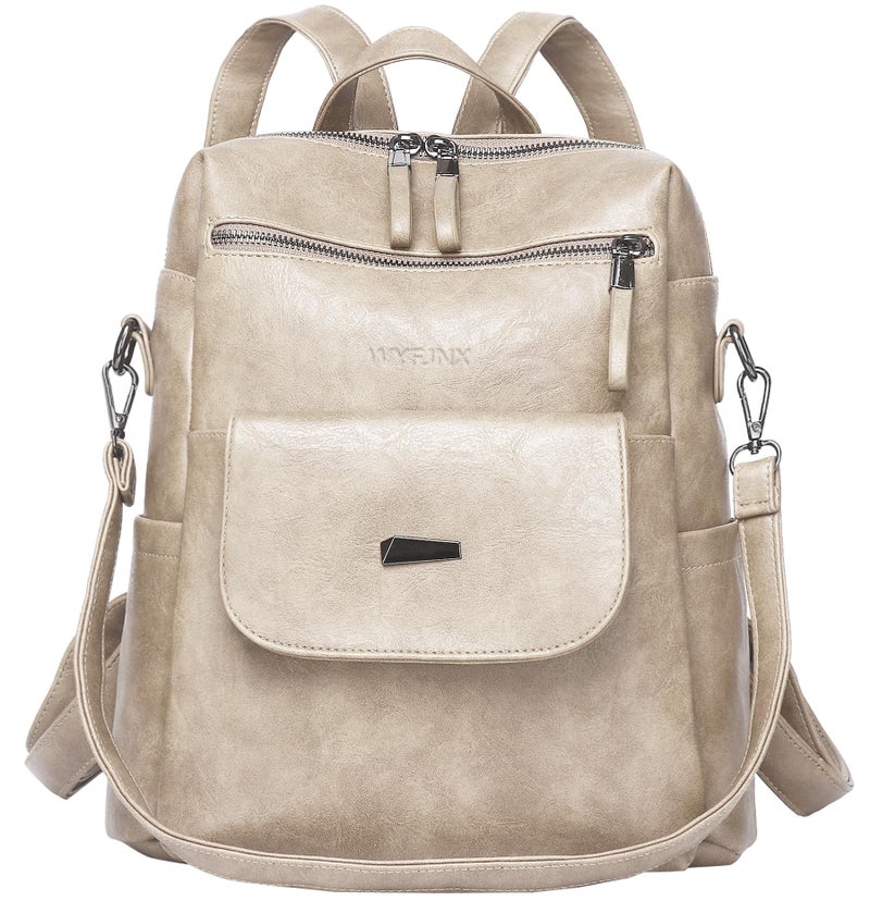 WYFJNX PU Leather Backpack Purse for Women Fashion Multipurpose Design Handbag Ladies Shoulder Bags Travel Backpack Beige - Image 1