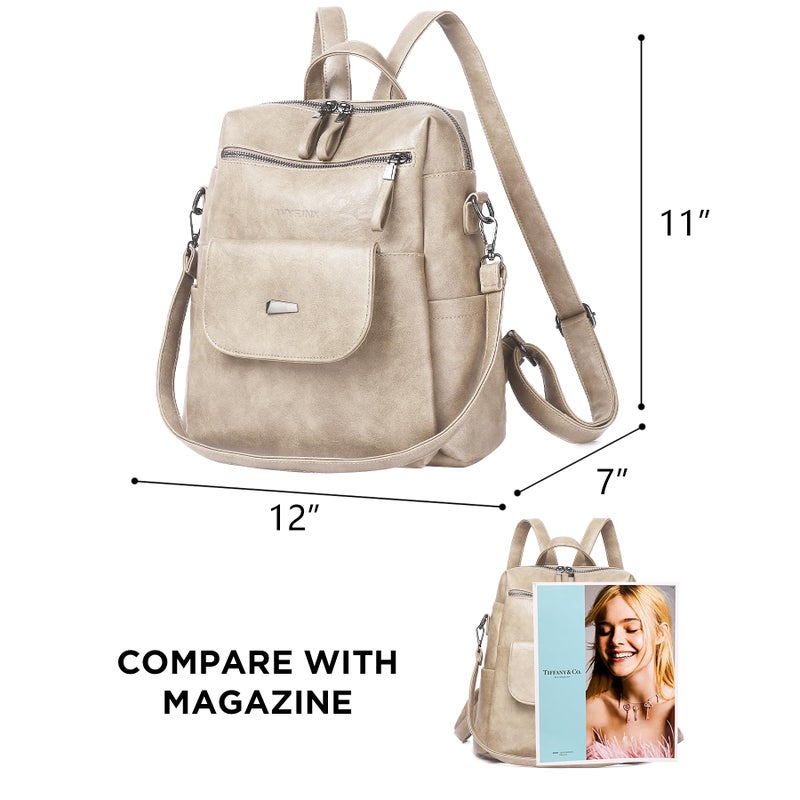 WYFJNX PU Leather Backpack Purse for Women Fashion Multipurpose Design Handbag Ladies Shoulder Bags Travel Backpack Beige - Image 2