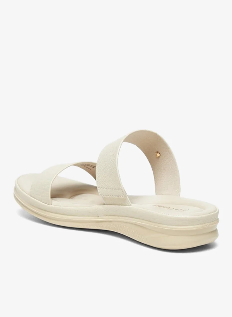 لو كونفورت صنادل نسائية مفتوحة من الأمام بنسيج مزخرف سهلة الارتداء