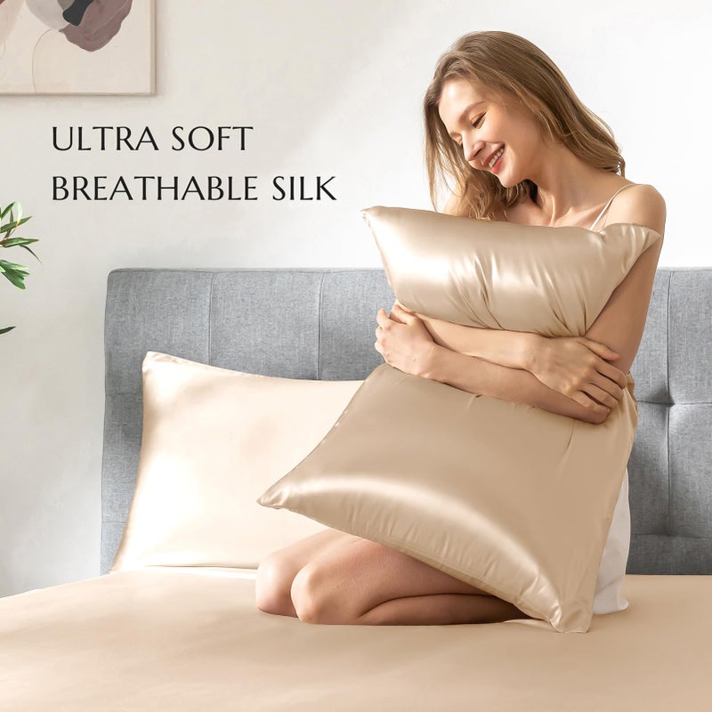 THXSILK 100% Silk Pillowcase for Hair and Skin  Soft Smooth Cooling Pillow Cover with Hidden Zipper  Both Sides Pure Silk  Gift for Women Men 1 pc(King  Champagne) - Image 5