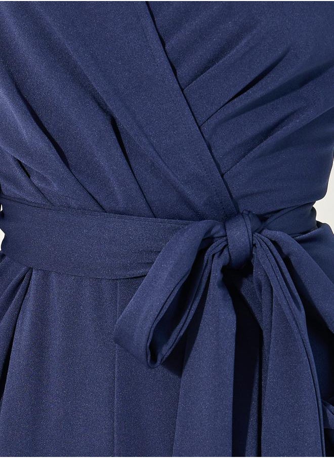 Styli V neck Long sleeve jumpsuit in stretchy fabric with tie belt at waist  - Image 3