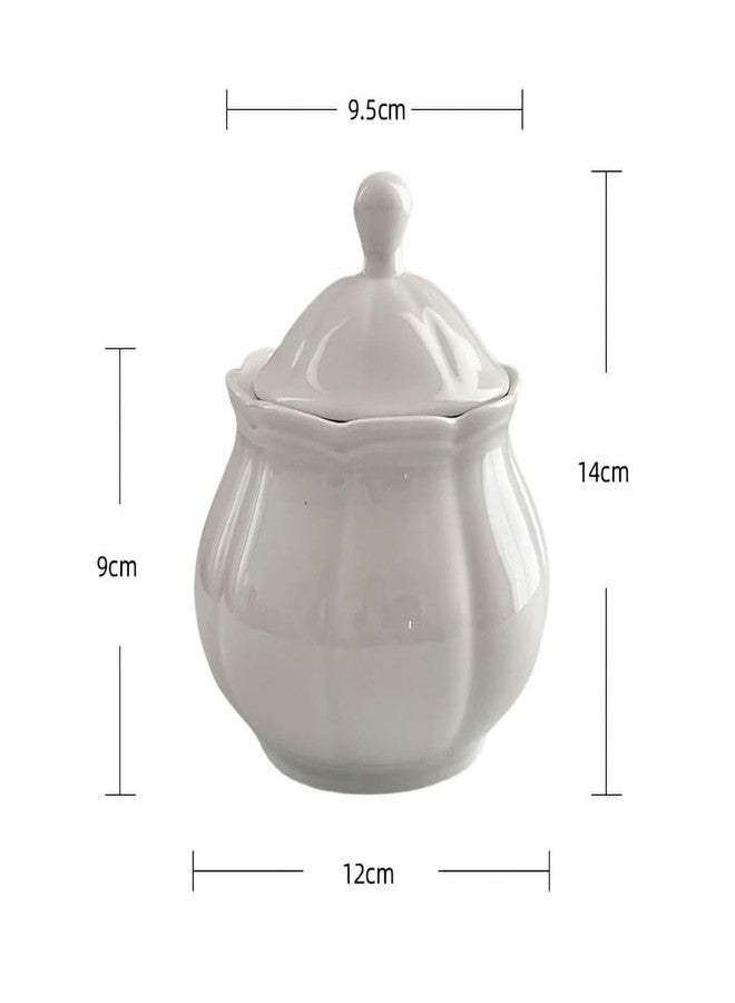 WAIT FLY Vintage Embossed Ceramic Sugar Bowl with Lid, Sugar Container, Sugar Jar for Kitchen Countertop, Coffee Bar-White-Sugar Bowl - Image 2